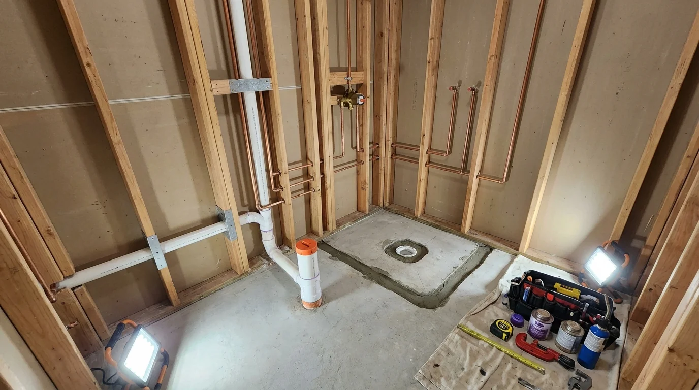 Bathroom rough-in plumbing during remodel by Johns Plumbing LLC in Talihina