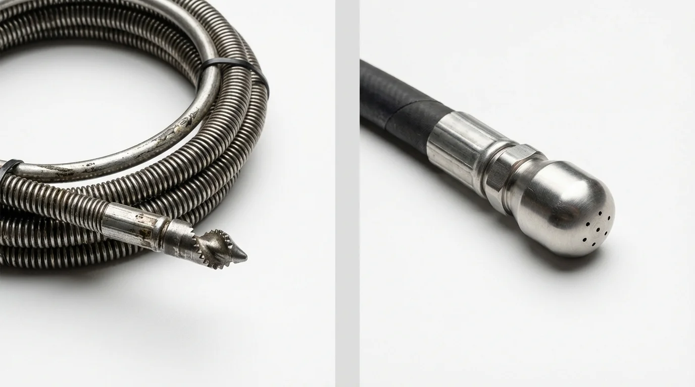 Drain snake cable and hydro jetting nozzle used for drain cleaning in Talihina, OK