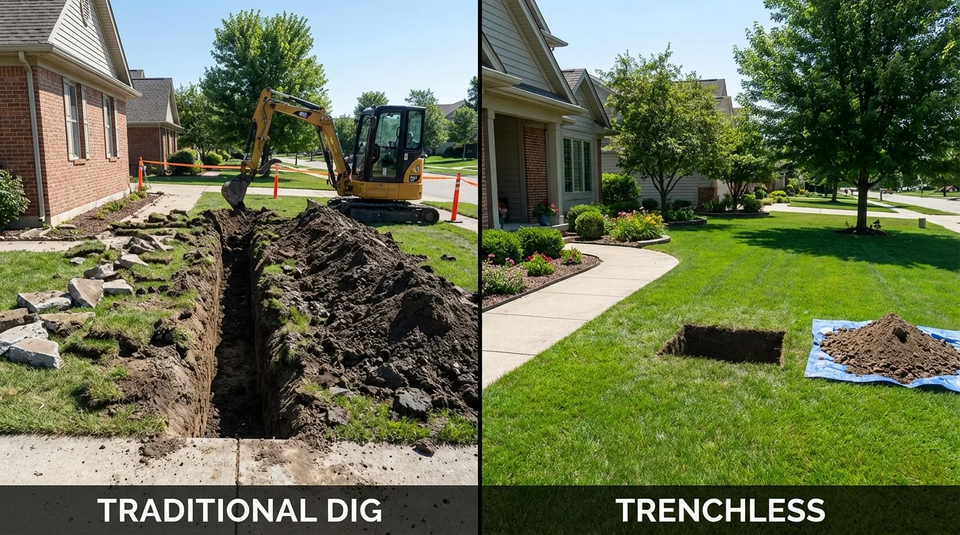 Trenchless sewer repair with minimal yard damage versus traditional excavation in Talihina, OK
